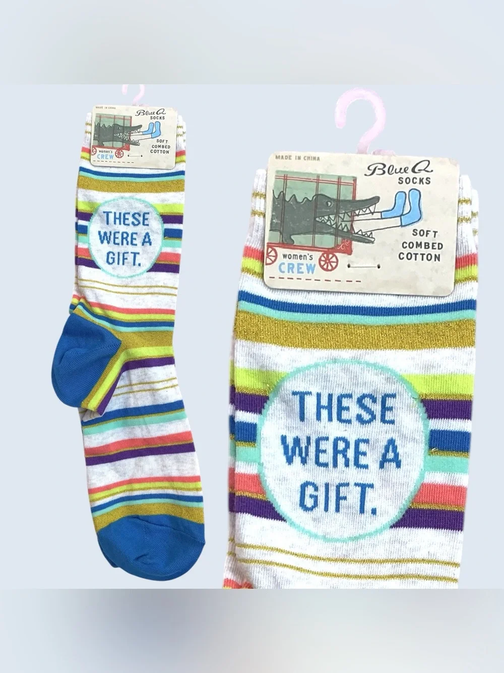 NEW NWT 2022 Blue Q “These Were A Gift” Women’s Crew Socks 5-10 Soft Cotton